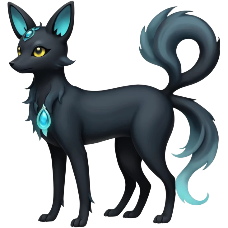 Shadowy Matte-Black Mysterious Wispy-Aura Fog-Veiled Elegant Umbreon-Fionbri-fusion-creature (full body) emoji