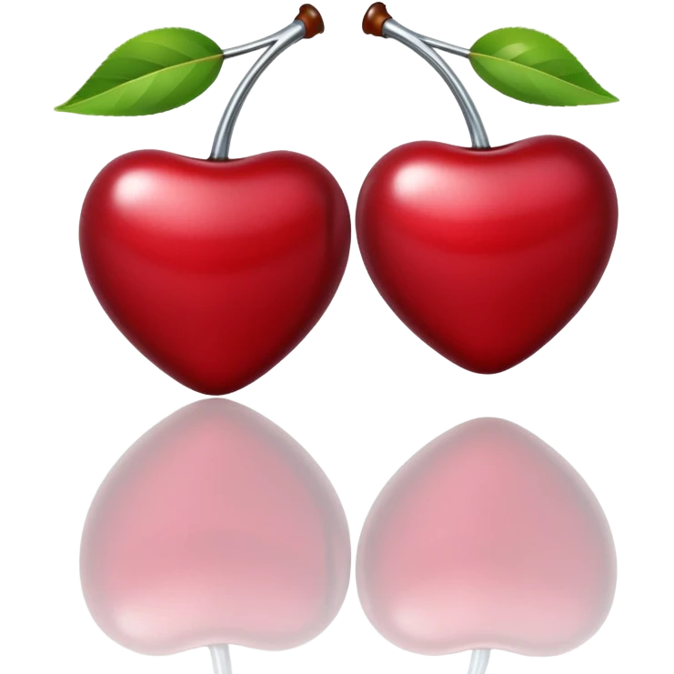 A pair of cherries emoji made of polished silver chrome, smooth rounded shapes, glossy metallic finish, soft highlights and reflections, cute proportions, iOS emoji style, centered, clean white background, no text emoji