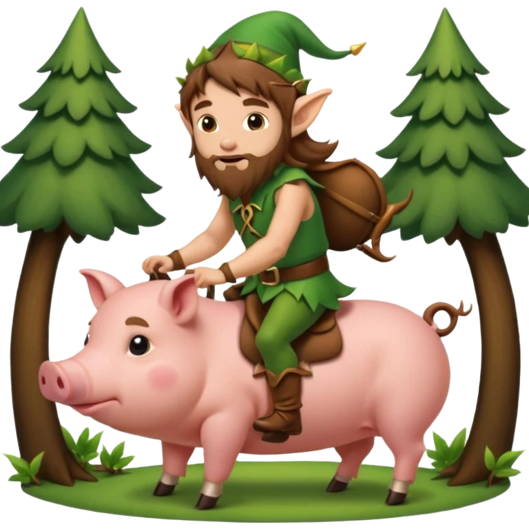 tiny forest elf man long brown hair beard riding pig emoji