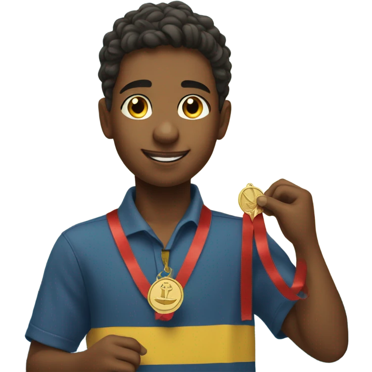 boy puts medal on his sailing boat emoji