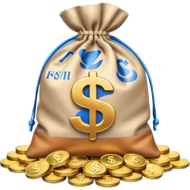 money bag on top of blue coins stack emoji
