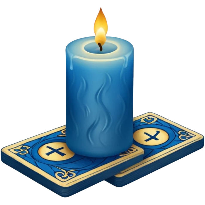 A blue deck of tarot cards and a one candle nearby emoji