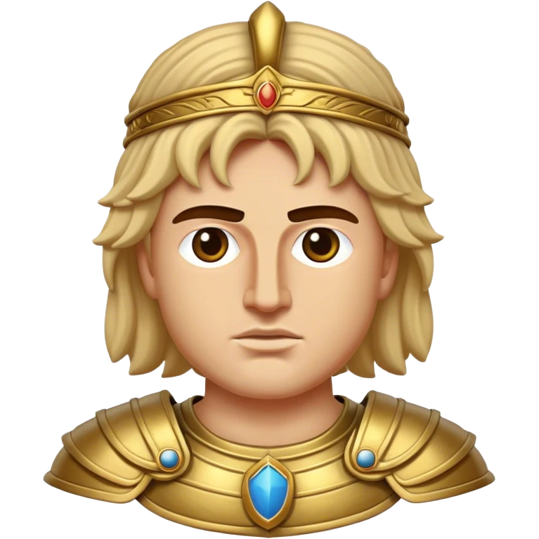 Cinematic Realistic Alexander the Great Portrait Emoji, depicted as a bold, charismatic ancient conqueror in regal armor with a commanding gaze, rendered with lifelike textures and dramatic heroic lighting that captures his legendary ambition. emoji