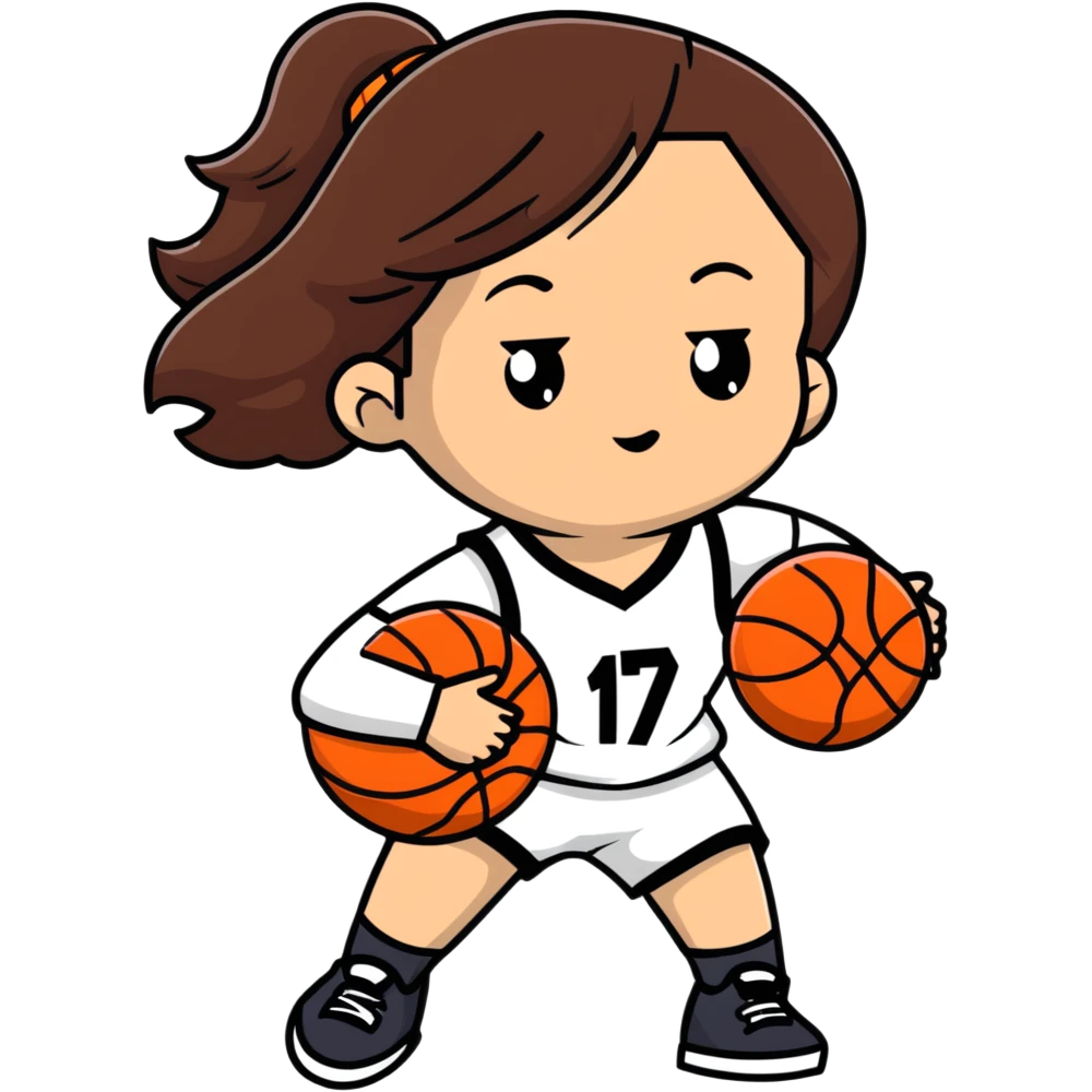 Asian Girl with brown long hair in a basketball suit emoji