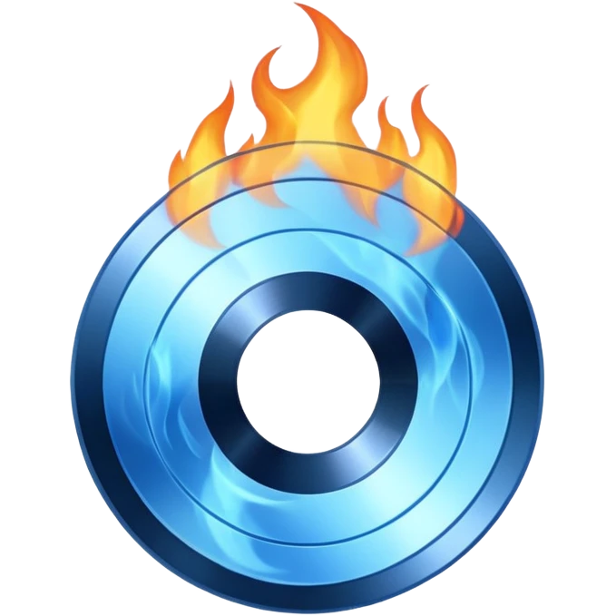 A minimalist CD disc with a subtle fire design, blue flames. emoji