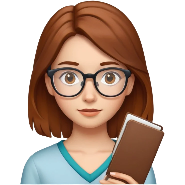 chica con el pelo por los hombros, medio recogido con una pinza y castaña. Con gafas emoji