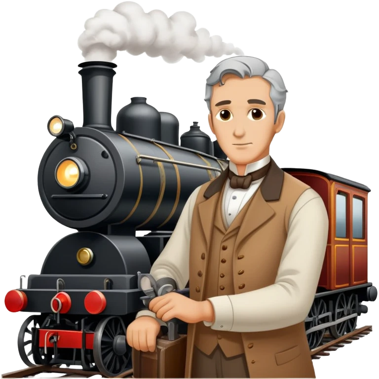 George Stephenson working on a steam locomotive emoji