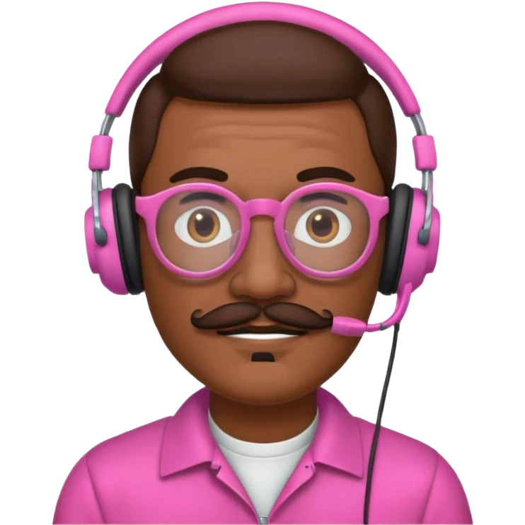 headphone and spectacles, mustached pink man emoji