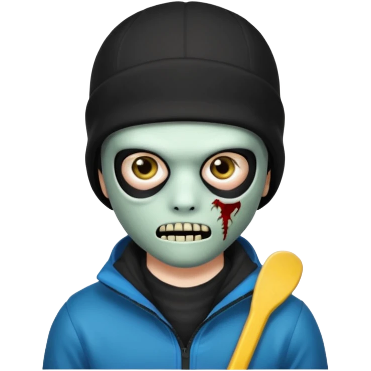 make a, zombie, boy, blackhair with a ski mask pull, creepy expression emoji emoji