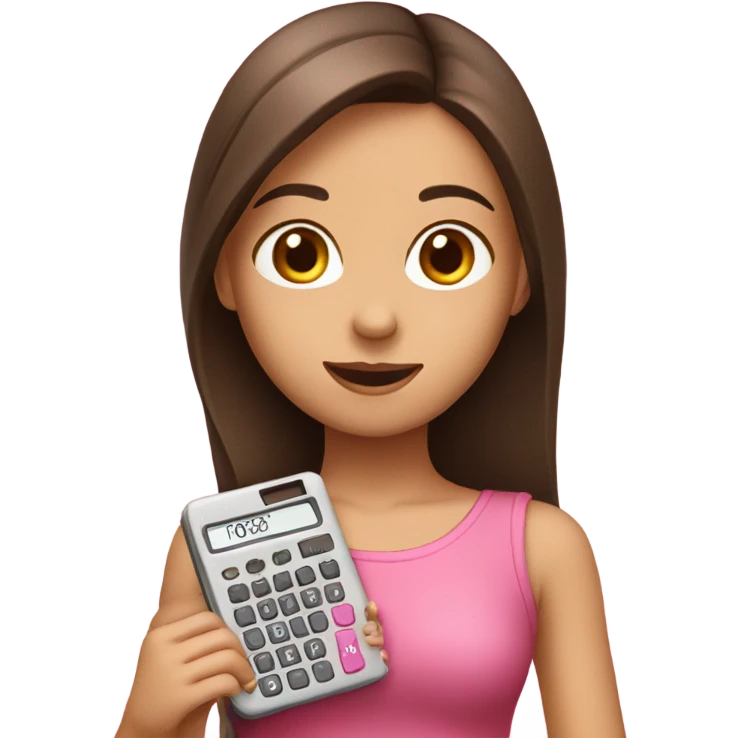 Pretty Girl with straight brown hair holding one pink calculator in her hand emoji