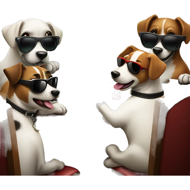 Group of dogs playing poker at a poker table, wearing shades, holding 2 cards emoji
