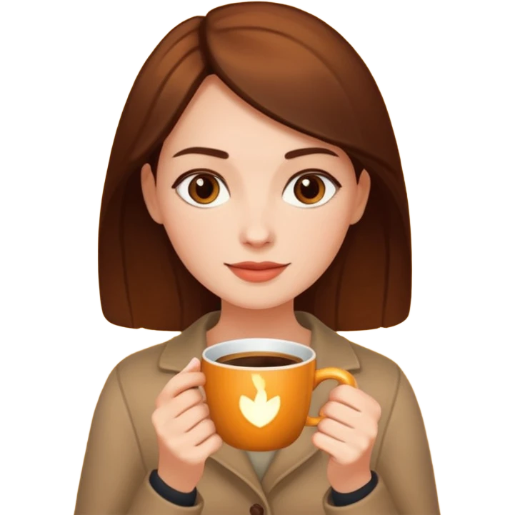 The woman holds a cup in her hands. There is a glow around the girl. emoji