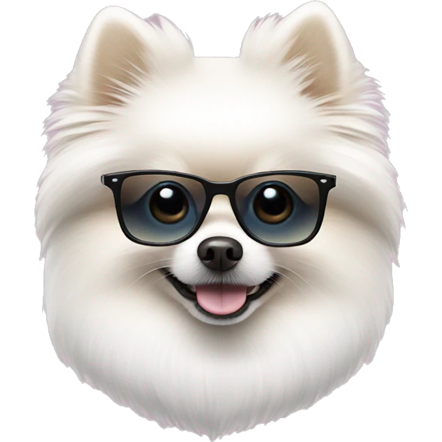 white pomeranian with cool glasses emoji