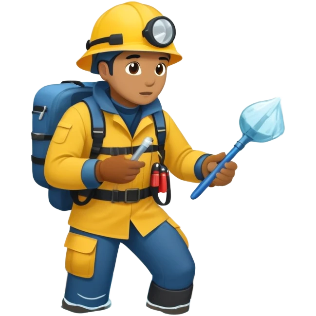 Marine geologists in rain gear collecting rock samples from ocean floor during stormy seas emoji