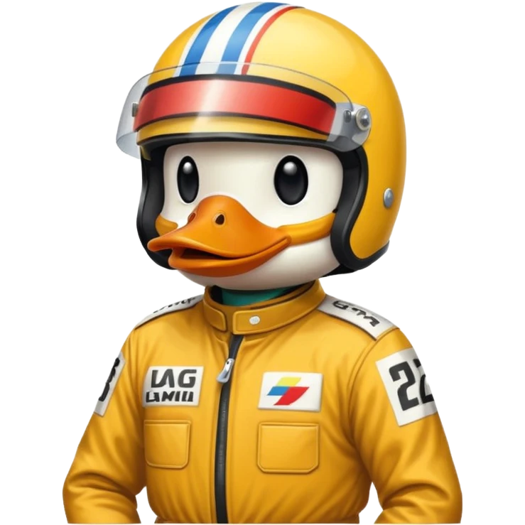 Duck in a racing suit and wearing racing helmet retro pixel style  emoji