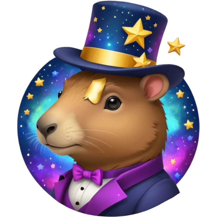 A Galaxy capybara with a tophat emoji