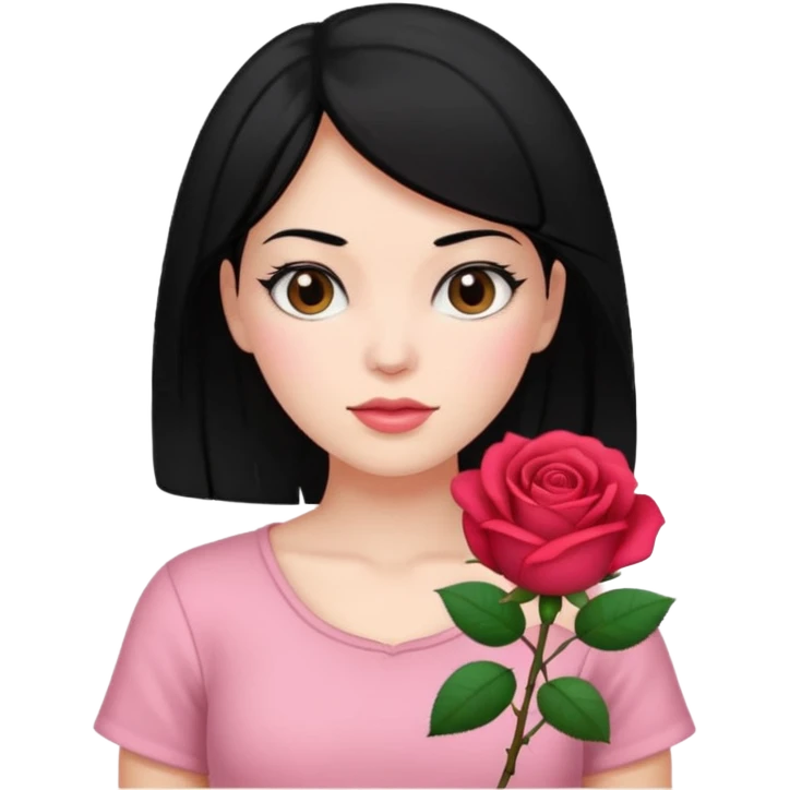 Black hair woman wearing rose top white skin emoji