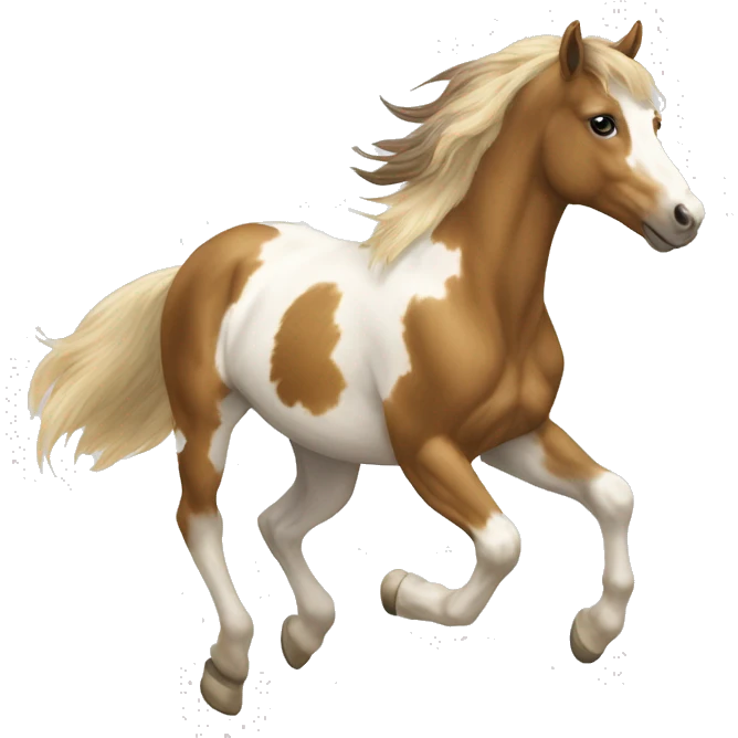 Scruffy Piebald tricolor palomino yellow brown pony with dark brown spots galloping running emoji