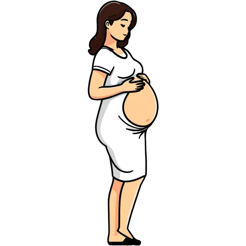 happy pregnant woman in second trimester, showing baby bump emoji