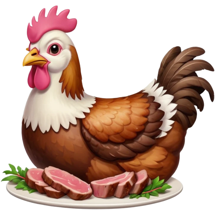 A chicken eating a steak  emoji