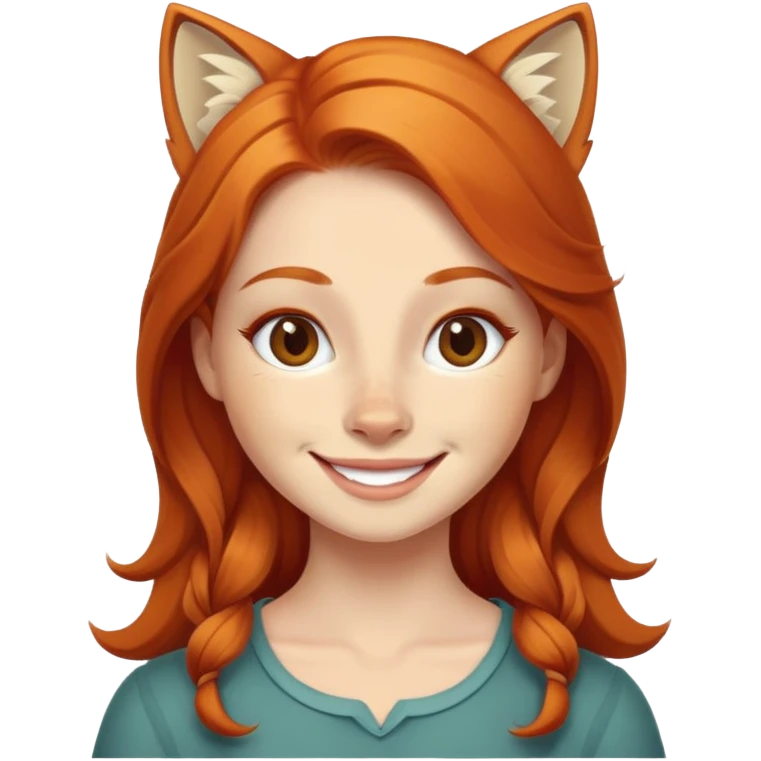 Рыжая девочка лиса улыбается. Крупным планом emoji