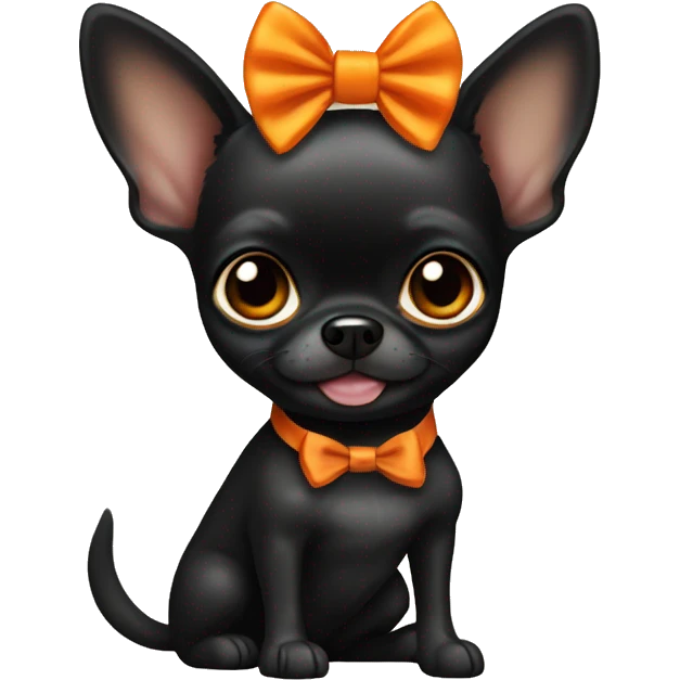Fully black chihuahua with orange bow emoji