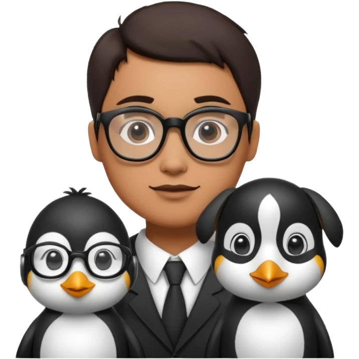  gozlük takan ve yaninda köpek olan Penguin emoji