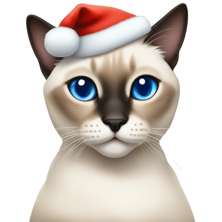 Flame tip siamese cat with blue eyes in a Christmas hat emoji