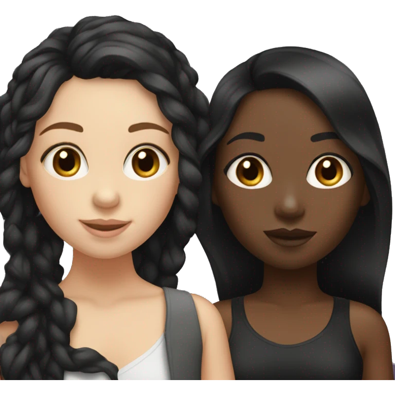 1 black girl and 2 white girls trio with all black hair emoji