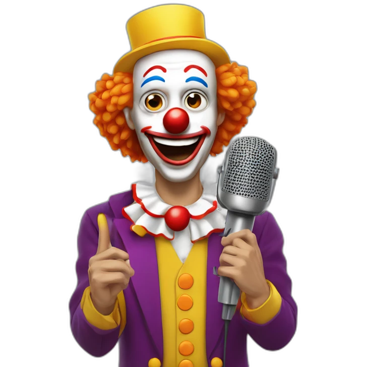 spanish radio presenter with radio station microphone in his hand dressed as clown emoji