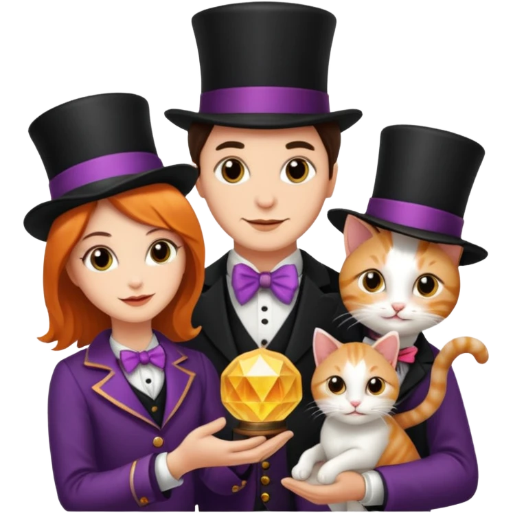 magician couple and their pet cat emoji