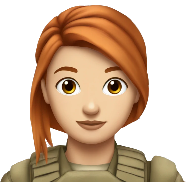 red straight hair bun pretty brown eyes soldier white girl flag emoji