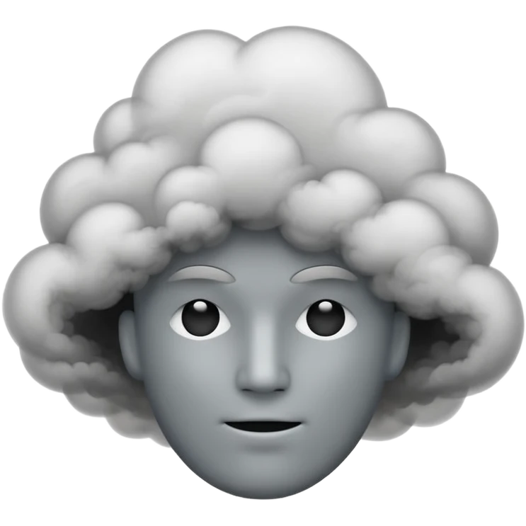 Minimalist emoji-style sticker of a faceless head surrounded by smoke. No facial features. Grayscale tones, soft outline.
 emoji