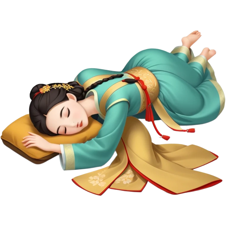 Beautiful girl in Hanfu lying on the ground sleeping emoji