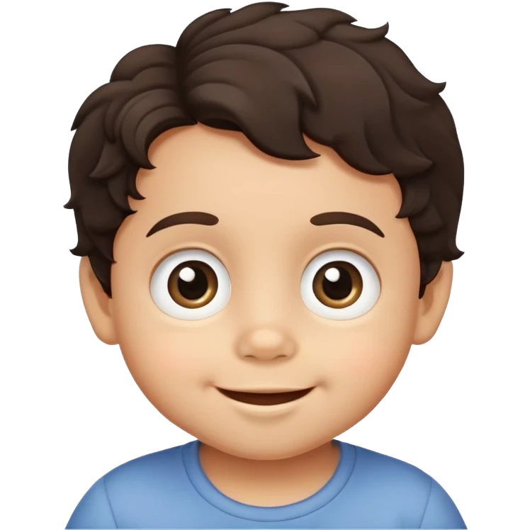 close-up of round smiling toddler boy face only with big eyes, medium skin tone, dark wavy hair, no neck visible, just the face emoji