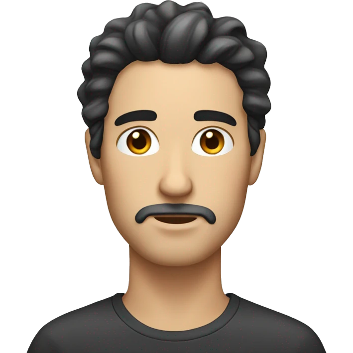 white guy, with black wavy hair that covers his forehead and thick eyebrows emoji