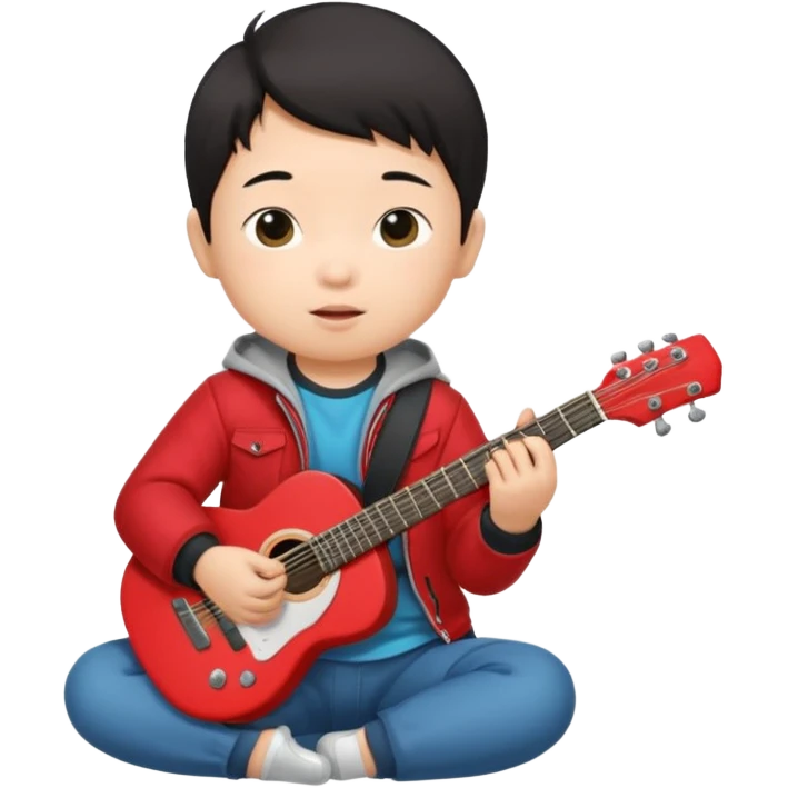 guitar rock player, baby asian head, red jacket emoji