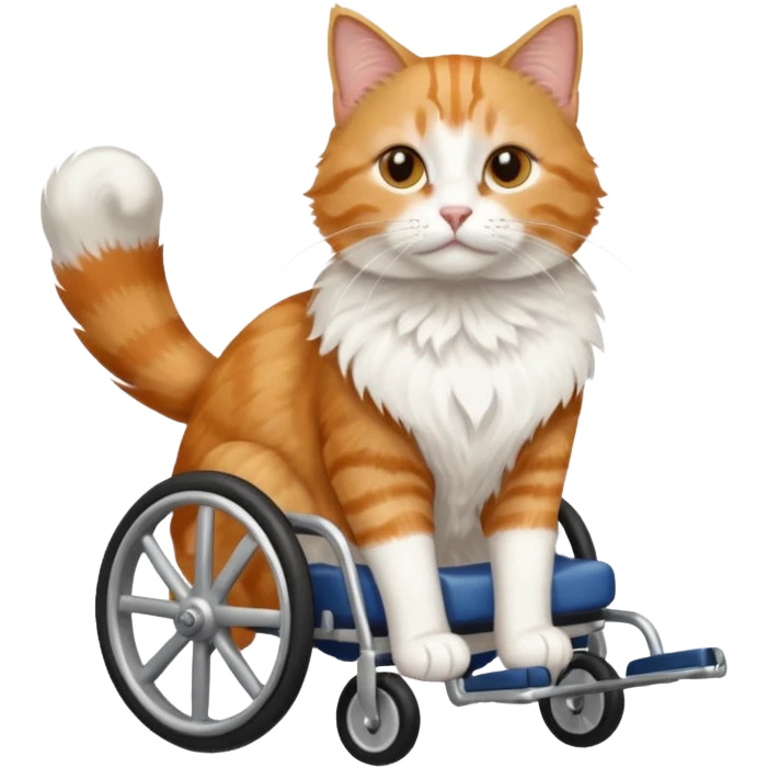 disabled orange tabby and white cat using cat wheelchair emoji
