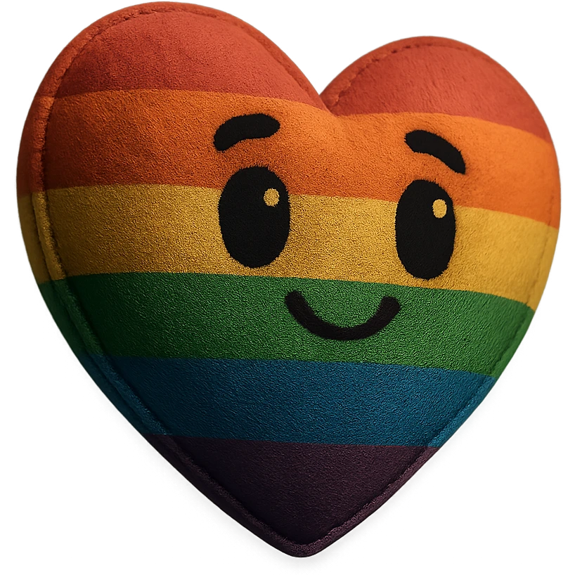a rainbow pride heart with a soft inner glow, plush portrait and retro sticker style combined, no text emoji