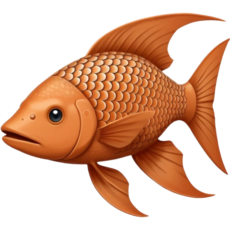 Fish. Longer, thinner body covered in dusty terracotta scales with a rough, sandpaper-like texture. Fins are smaller and more rigid, adapted for digging through mud. Dull brown and tan coloring with sandy patterns. long whiskers. very long, thin body. pokemon style. emoji