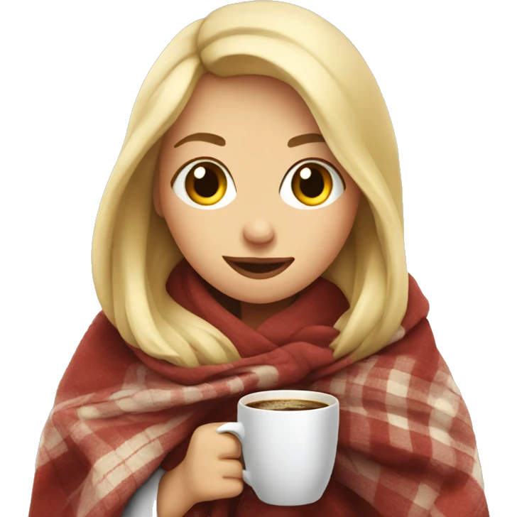  Cute Blonde girl wrapped in blanket drinking coffee emoji