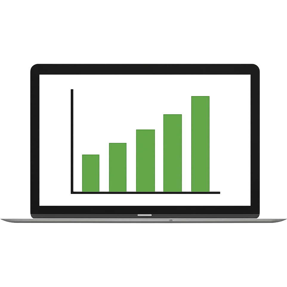 Remove the background, keep only the MacBook with green bar charts on the screen emoji
