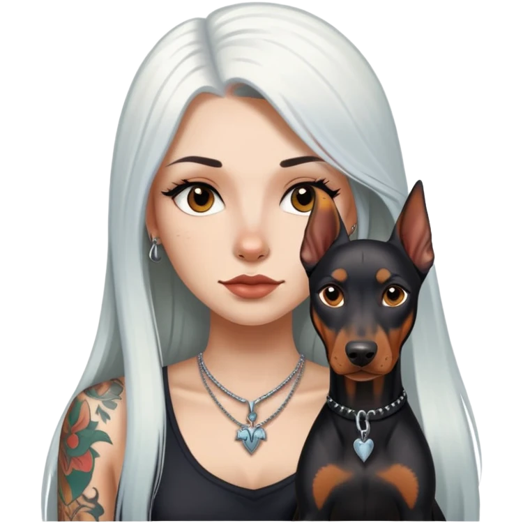 girl with long white  straight hair and tattoos and Doberman Pinscher emoji
