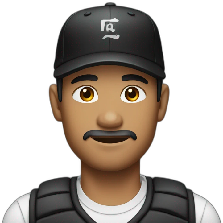 Cambodian man with a beard wearing black vest, black baseball cap emoji