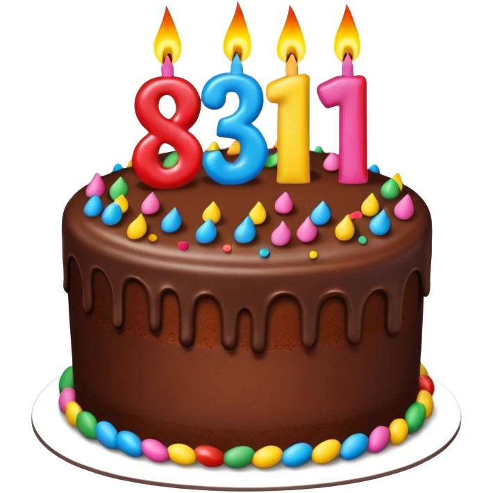 a big chocolate birthday cake with a number candle 8 on top emoji