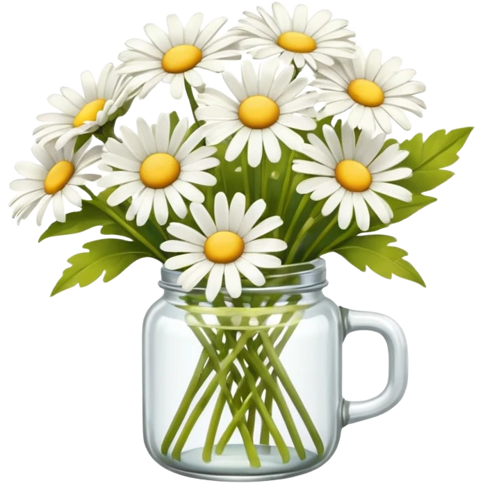 bouquet of daisies in a glass jar, yellow emoji