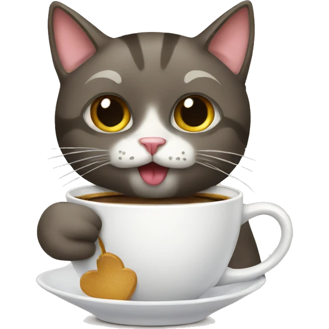 cat with a bow drinking coffee emoji