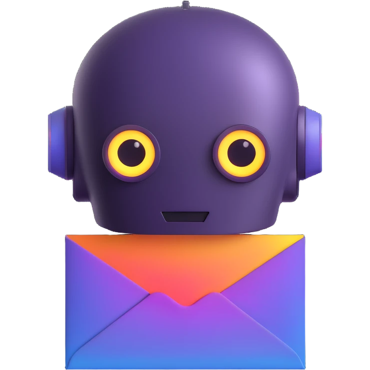 modern futuristic emoji representing an AI newsletter, stylized robot head with digital eyes and glowing envelope icon, sleek gradients, minimal background emoji