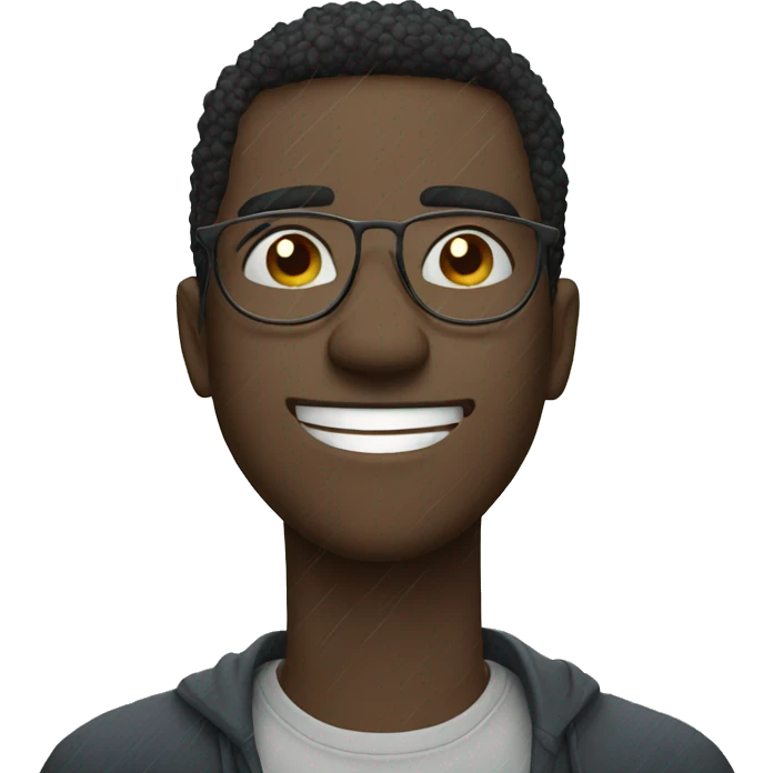 Man crying and smiling at the same time with glasses and raining in background with a cloudy weather emoji