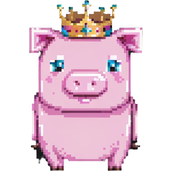 minecraft pig full body pink blocky animal with square head wearing a crown emoji